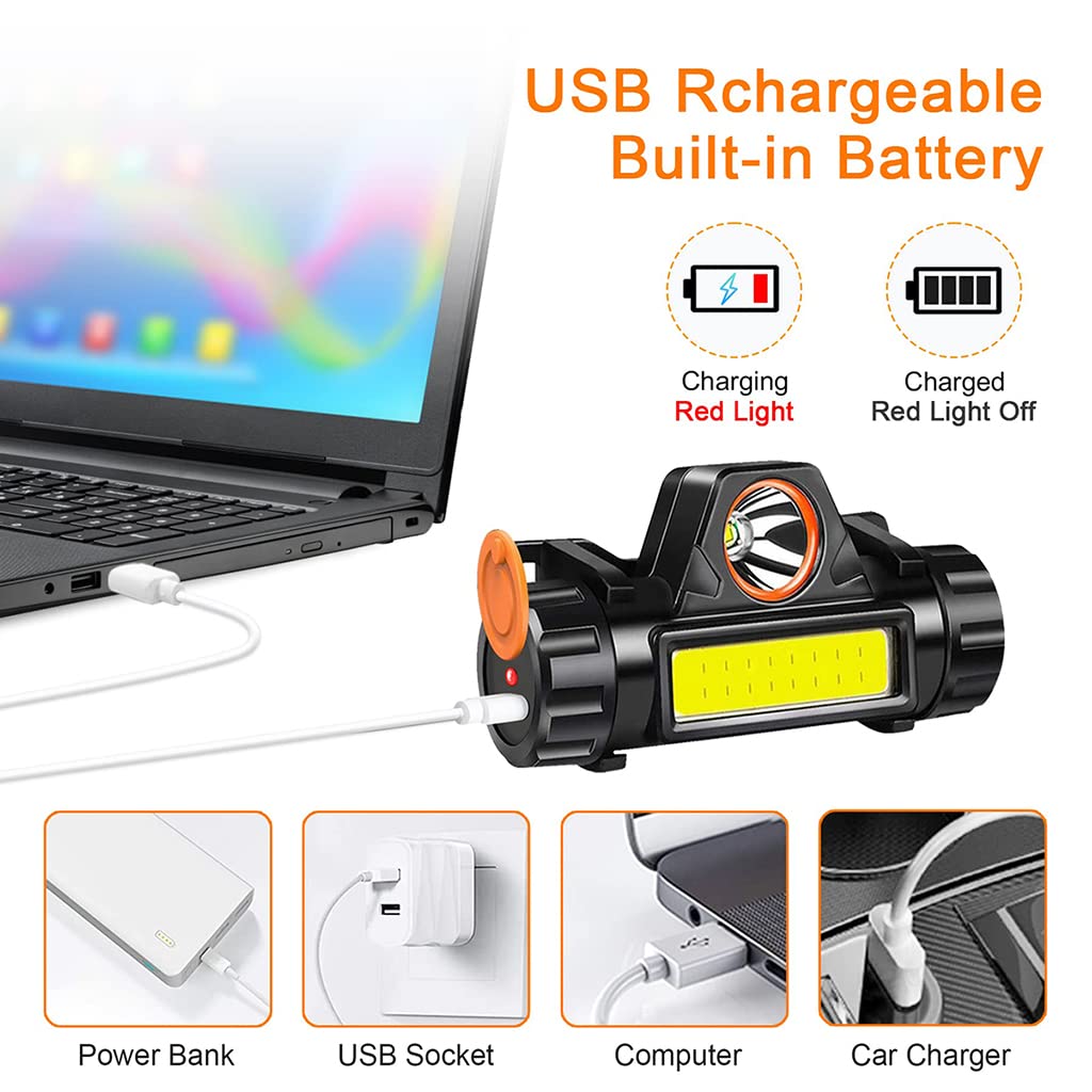 HASTHIP 2Pcs Head Light for Outdoor Camping Fishing Running Hiking, Waterproof Ultra Bright and Zoomable Head Torch, Detachable and Rechargeable Magnetic LED Headlamp with USB Cable HASTHIP 2Pcs Head Light for Outdoor Camping Fishing Running Hiking, Waterproof Ultra Bright and Zoomable Head Torch, Detachable and Rechargeable Magnetic LED Headlamp with USB Cable